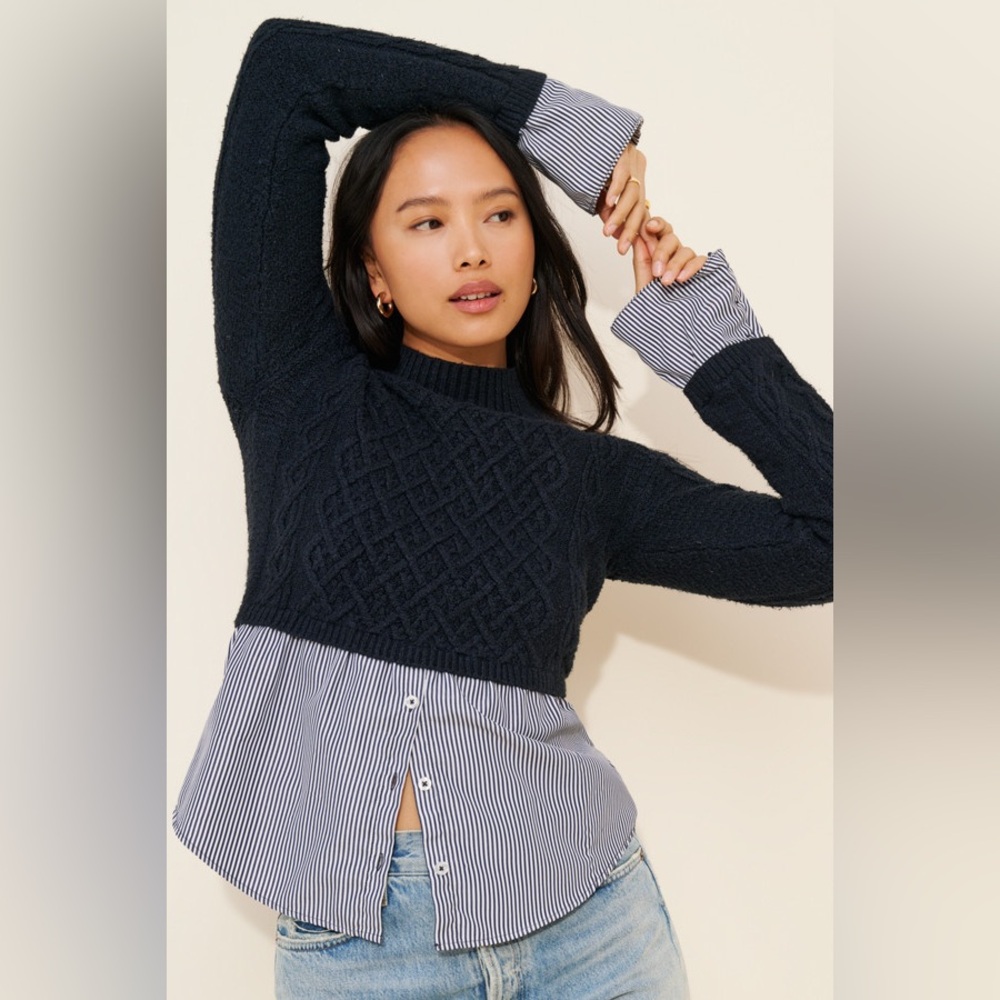 Anthropologie • Maeve • Navy Twofer sweater • Size L